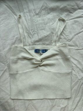 Urban Outfitters White Ribbed Twist-Front Cropped Cami Top Size S